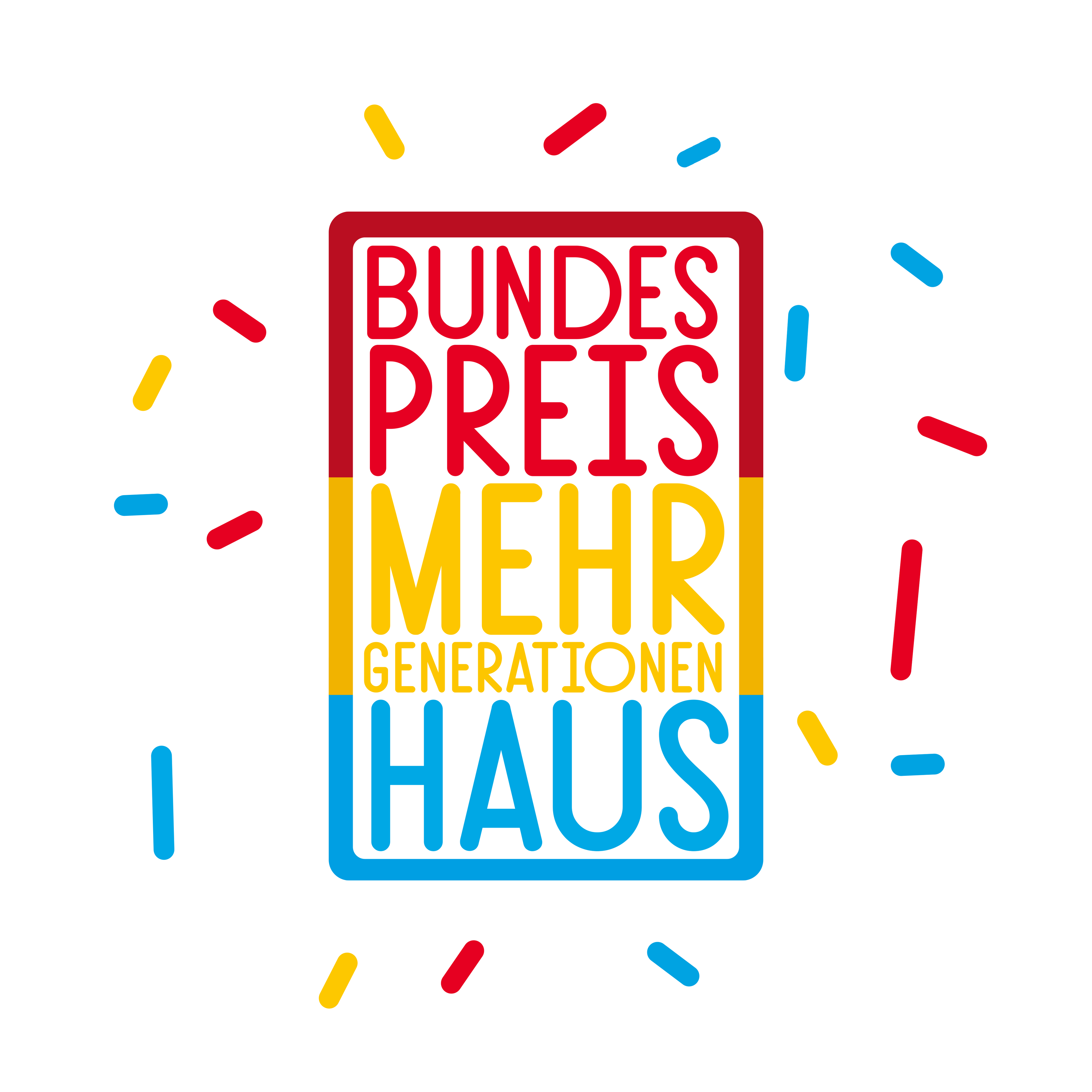 Logo des Bundespreises Mehrgenerationenhaus unter dem Motto "Gemeinsam stark für Jung und Alt".