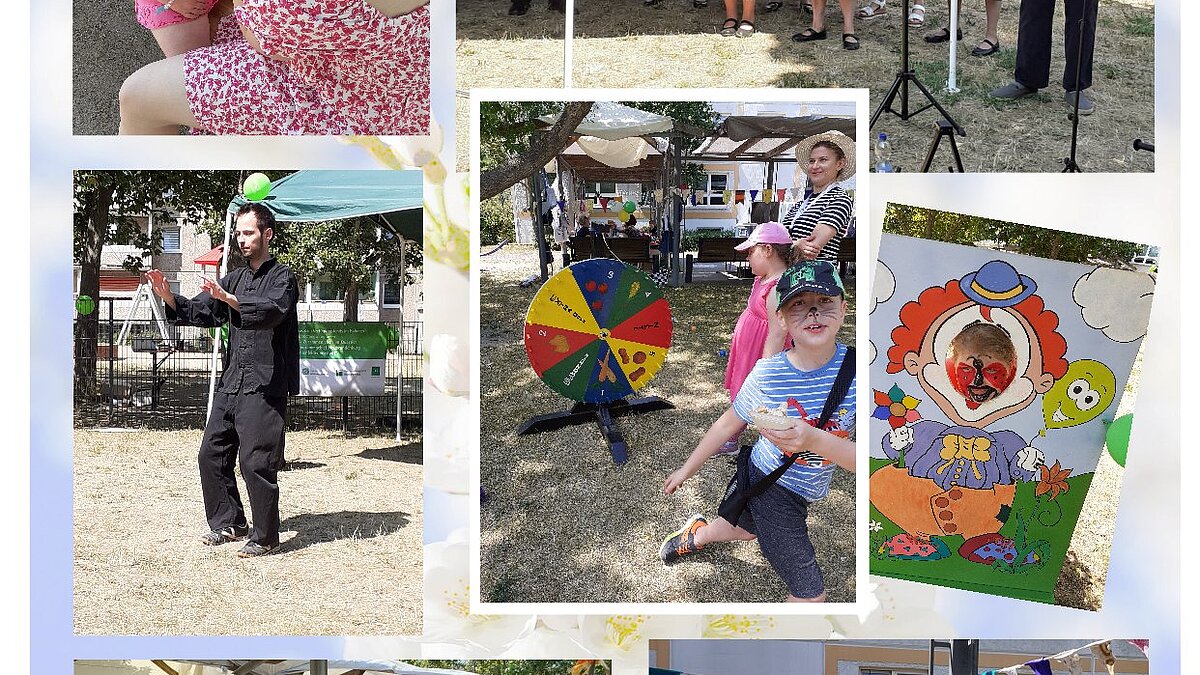 Collage aus verschiedenen Bildern vom Frühlingsfest der Bürgerinitiative "Leben am Reitbahnweg"