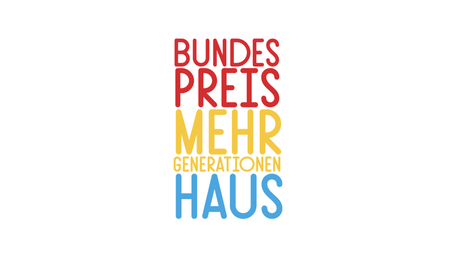 Schriftzug "Bundespreis Mehrgenerationenhaus" in Rot, Gelb und Blau