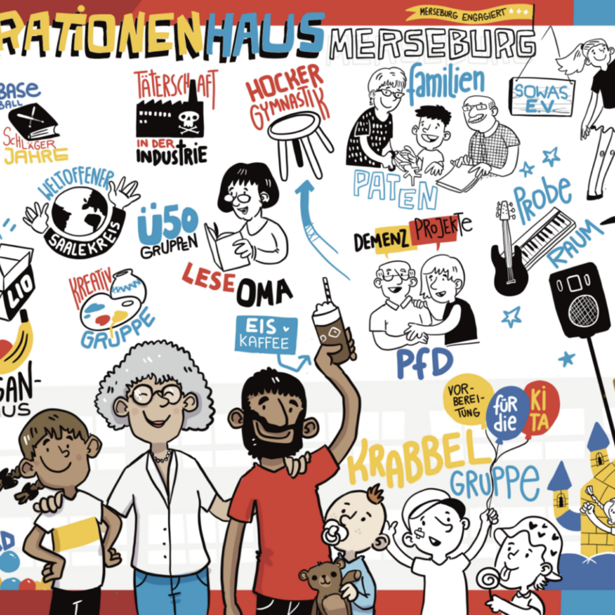 Plakat im Comic-Stil, Übersicht vieler Angebote