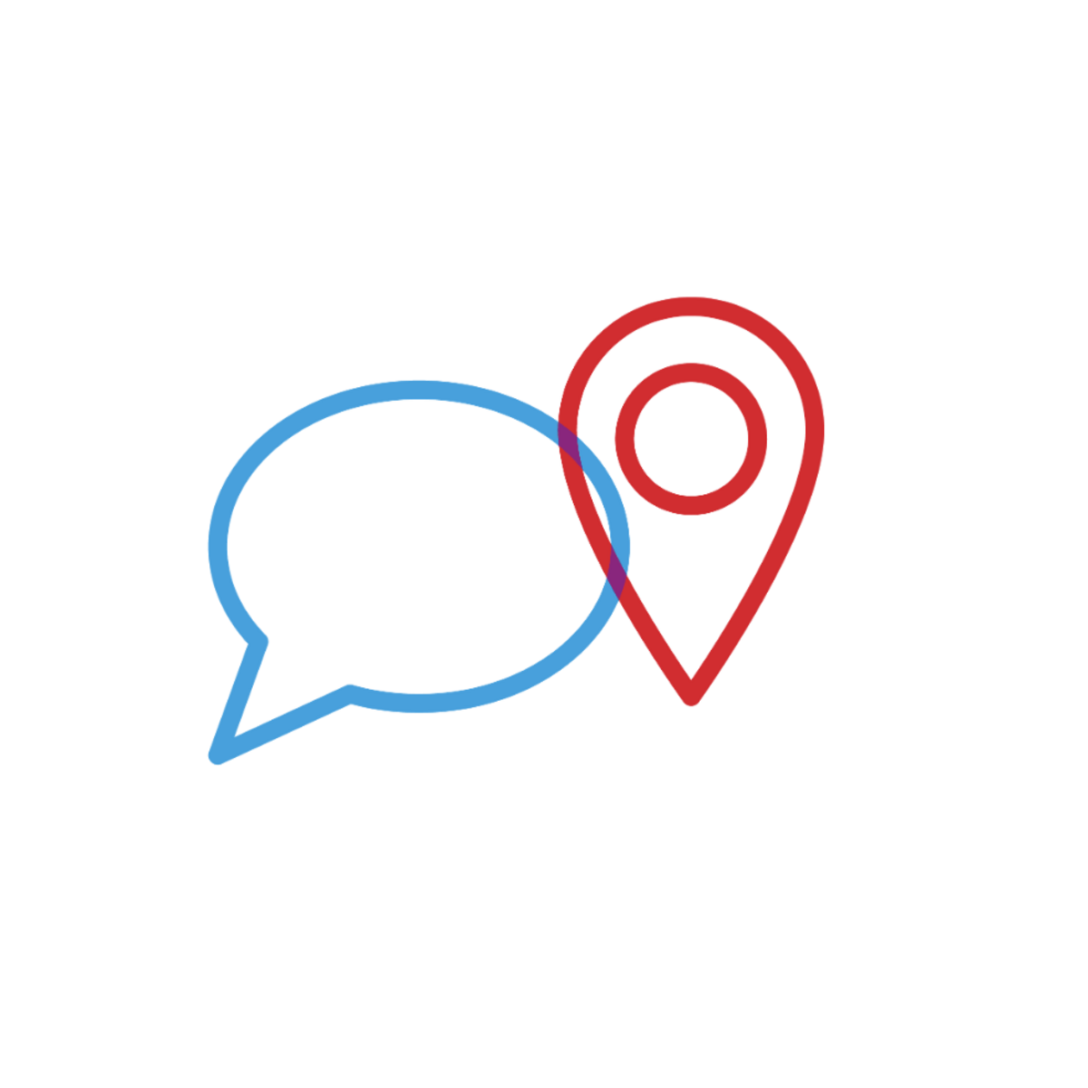 Icons von einer blauen Sprechblase und einer roten Ortmarkierung